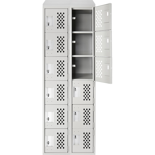 Assembled Lockerettes Clean Line Perforated Economy Lockers, 6 -tier, Bank of 2, 18" x 72" x 12", Steel Distribution Jean Lapalme