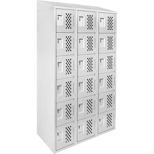 Assembled Lockerettes Clean Line Perforated Economy Lockers, 6 -tier, Bank of 3, 18" x 72" x 12", Steel Distribution Jean Lapalme