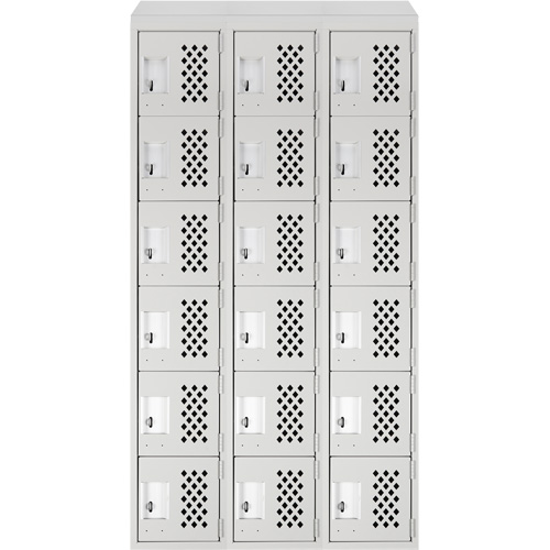 Assembled Lockerettes Clean Line Perforated Economy Lockers, 6 -tier, Bank of 3, 18" x 72" x 12", Steel Distribution Jean Lapalme
