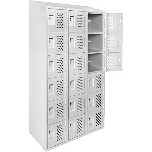 Assembled Lockerettes Clean Line Perforated Economy Lockers, 6 -tier, Bank of 3, 18" x 72" x 12", Steel Distribution Jean Lapalme