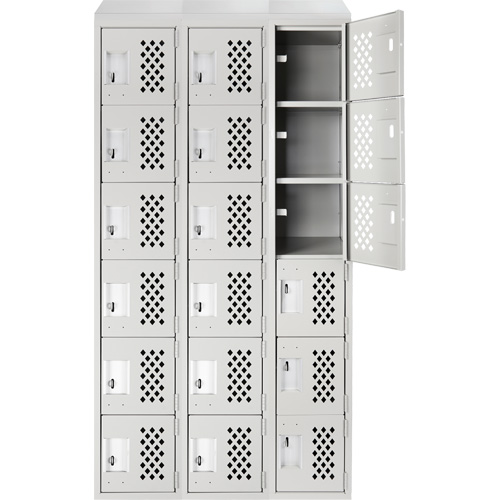 Assembled Lockerettes Clean Line Perforated Economy Lockers, 6 -tier, Bank of 3, 18" x 72" x 12", Steel Distribution Jean Lapalme