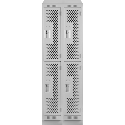 Clean Line Lockers, 2 -tier, Bank of 2, 24" x 15" x 82", Steel, Grey, Rivet (Assembled), Perforated Distribution Jean Lapalme