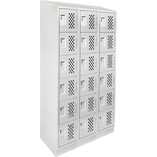 Assembled Lockerettes Clean Line Perforated Economy Lockers, 6 -tier, Bank of 3, 18" x 72" x 12", Steel Distribution Jean Lapalme