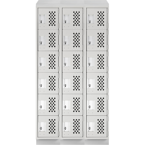 Assembled Lockerettes Clean Line Perforated Economy Lockers, 6 -tier, Bank of 3, 18" x 72" x 12", Steel Distribution Jean Lapalme