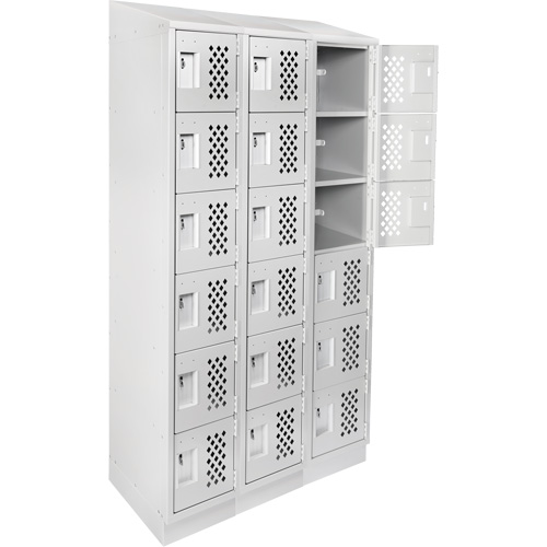 Assembled Lockerettes Clean Line Perforated Economy Lockers, 6 -tier, Bank of 3, 18" x 72" x 12", Steel Distribution Jean Lapalme