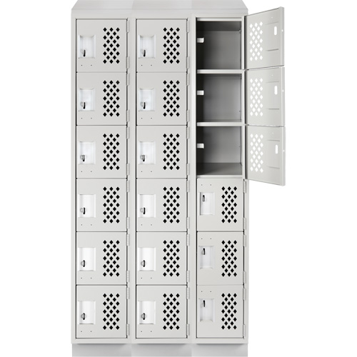 Assembled Lockerettes Clean Line Perforated Economy Lockers, 6 -tier, Bank of 3, 18" x 72" x 12", Steel Distribution Jean Lapalme
