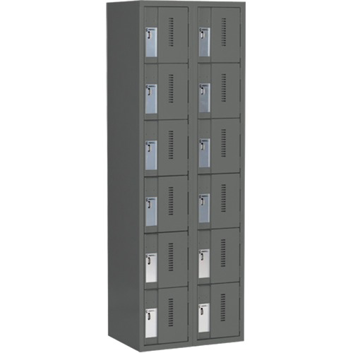 Concorde Heavy-Duty Lockers, 6 -tier, Bank of 2, 24" x 18" x 72", Steel, Charcoal, Welded (Assembled) Distribution Jean Lapalme