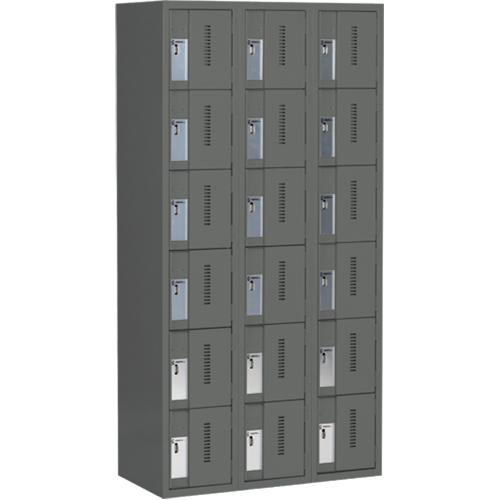 Concorde Heavy-Duty Lockers, 6 -tier, Bank of 3, 36" x 18" x 72", Steel, Charcoal, Welded (Assembled) Distribution Jean Lapalme