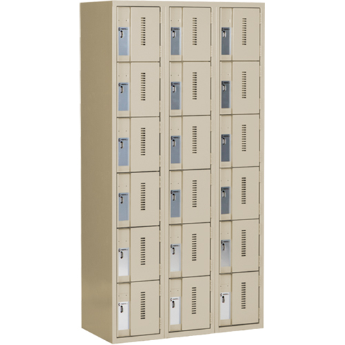 Concorde Heavy-Duty Lockers, 6 -tier, Bank of 3, 36" x 18" x 72", Steel, Beige, Welded (Assembled) Distribution Jean Lapalme