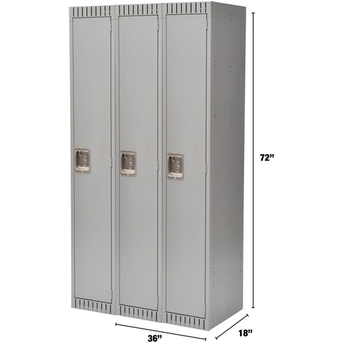 Lockers, Bank of 3, 36" x 18" x 72", Steel, Grey, Knocked Down Distribution Jean Lapalme