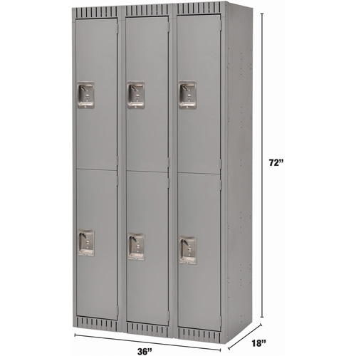 Casiers, 2 niveaux, Bloc de 3, 36" x 18" x 72", Acier, Gris, Rivet (assembl&eacute;) Distribution Jean Lapalme