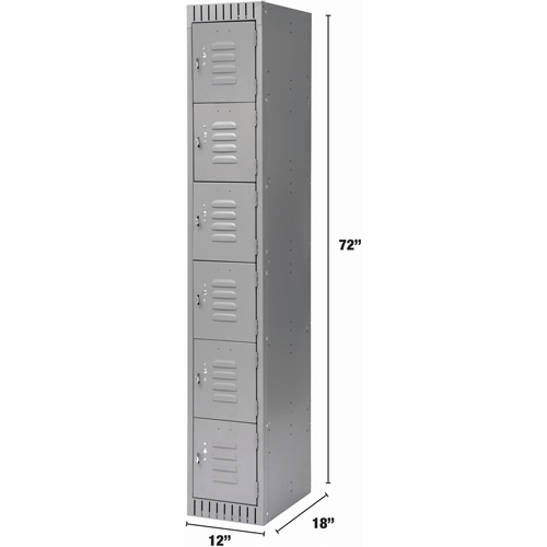 Lockers, 6 -tier, 12" x 18" x 72", Steel, Grey, Knocked Down Distribution Jean Lapalme