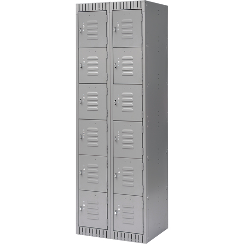Lockers, 6 -tier, Bank of 2, 24" x 18" x 72", Steel, Grey, Knocked Down Distribution Jean Lapalme