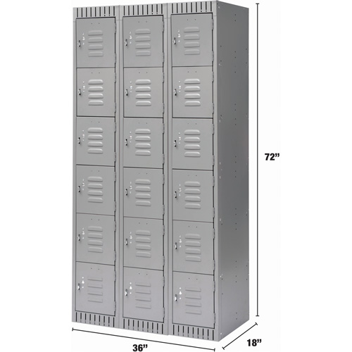 Casiers, 6 niveaux, Bloc de 3, 36" x 18" x 72", Acier, Gris, D&eacute;mont&eacute; Distribution Jean Lapalme