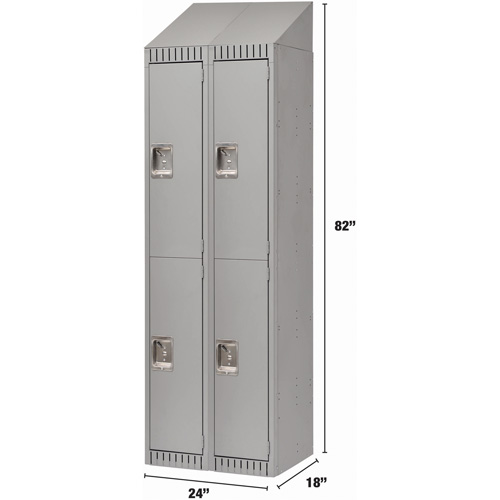 Assembled Lockers, 2 -tier, Bank of 2, 24" x 18" x 72", Steel, Grey, Rivet (Assembled) Distribution Jean Lapalme