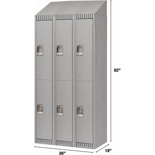 Assembled Lockers, 2 -tier, Bank of 3, 36" x 18" x 72", Steel, Grey, Rivet (Assembled) Distribution Jean Lapalme