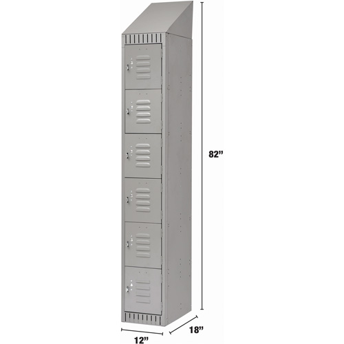 Lockers, 6 -tier, 12" x 18" x 82", Steel, Grey, Knocked Down Distribution Jean Lapalme