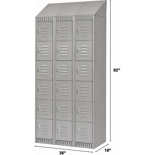 Lockers, 6 -tier, Bank of 3, 36" x 18" x 82", Steel, Grey, Knocked Down Distribution Jean Lapalme