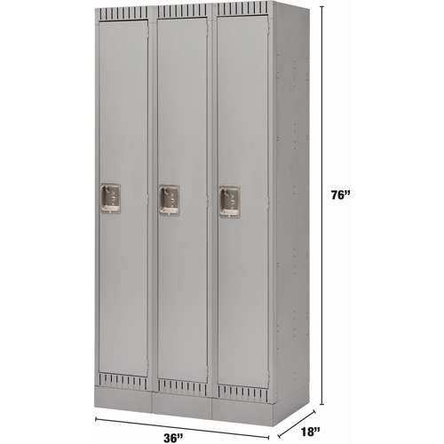 Lockers, Bank of 3, 36" x 18" x 76", Steel, Grey, Knocked Down Distribution Jean Lapalme