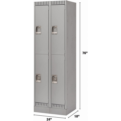 Lockers, 2 -tier, Bank of 2, 24" x 18" x 76", Steel, Grey, Knocked Down Distribution Jean Lapalme
