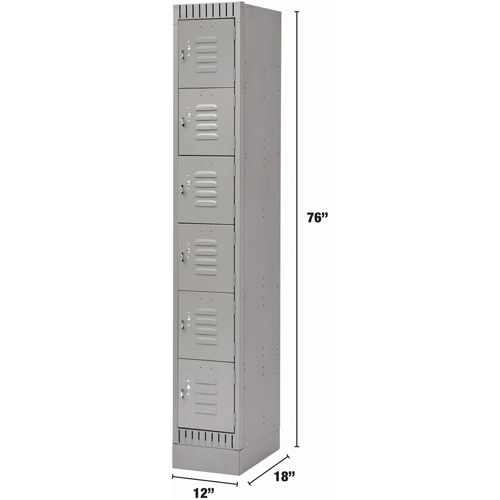 Lockers, 6 -tier, 12" x 18" x 76", Steel, Grey, Knocked Down Distribution Jean Lapalme