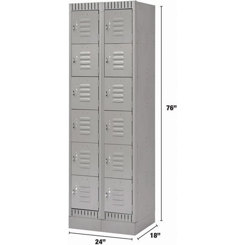 Casiers, 6 niveaux, Bloc de 2, 24" x 18" x 76", Acier, Gris, D&eacute;mont&eacute; Distribution Jean Lapalme