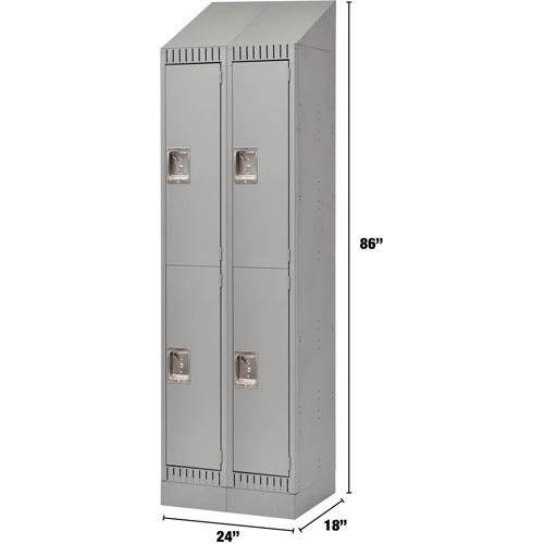 Lockers, 2 -tier, Bank of 2, 24" x 18" x 86", Steel, Grey, Knocked Down Distribution Jean Lapalme