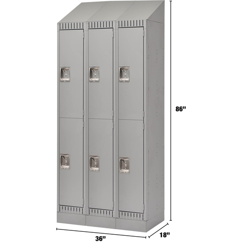Lockers, 2 -tier, Bank of 3, 36" x 18" x 86", Steel, Grey, Knocked Down Distribution Jean Lapalme
