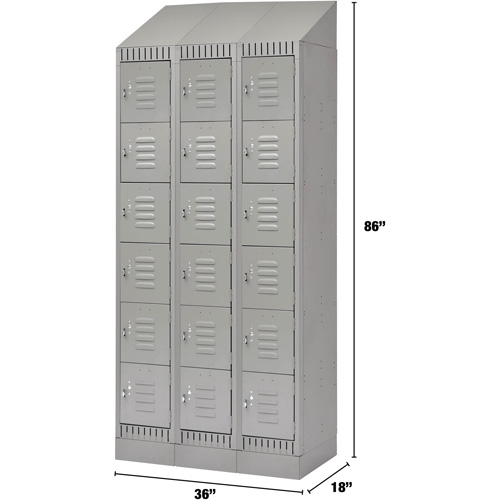 Casiers, 6 niveaux, Bloc de 3, 36" x 18" x 86", Acier, Gris, D&eacute;mont&eacute; Distribution Jean Lapalme