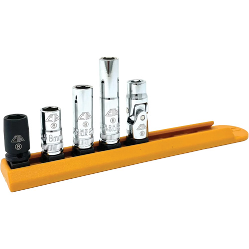Chrome Finish Socket Set with Rail, 5 Pieces, 1/4" Drive Size Distribution Jean Lapalme