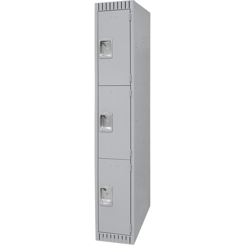Lockers, 3 -tier, 12" x 18" x 72", Steel, Grey, Knocked Down Distribution Jean Lapalme