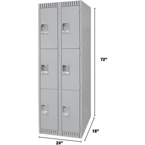 Casiers, 3 niveaux, Bloc de 2, 24" x 18" x 72", Acier, Gris, D&eacute;mont&eacute; Distribution Jean Lapalme