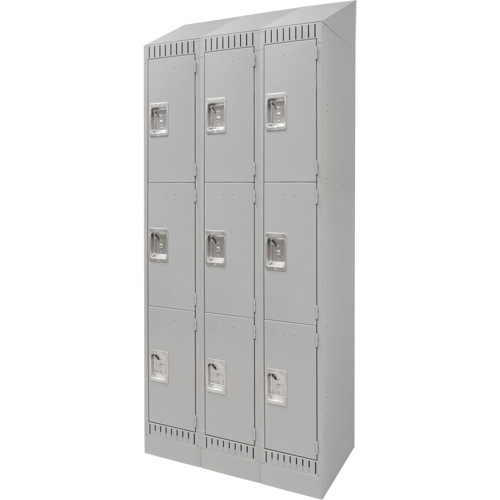 Lockers, 3 -tier, Bank of 3, 36" x 18" x 86", Steel, Grey, Knocked Down Distribution Jean Lapalme