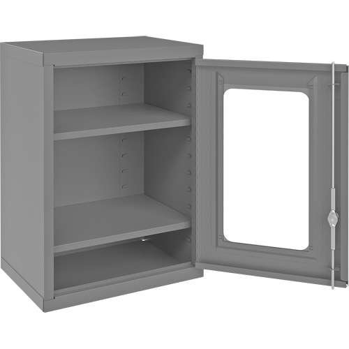 Wall-Mountable Storage Cabinet with Clearview Doors, 26-15/16" H x 18-1/8" W x 13-11/16" D, 2 Shelves, Steel, Grey Distribution Jean Lapalme