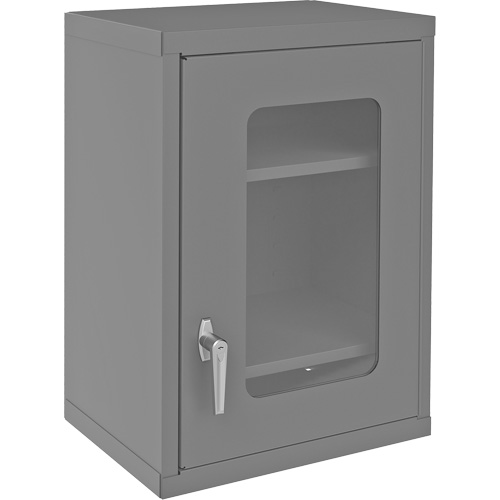 Wall-Mountable Storage Cabinet with Clearview Doors, 26-15/16" H x 18-1/8" W x 13-11/16" D, 2 Shelves, Steel, Grey Distribution Jean Lapalme