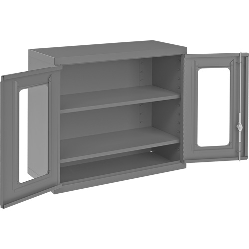 Wall-Mountable Storage Cabinet with Clearview Doors, 26-15/16" H x 29-7/8" W x 13-11/16" D, 2 Shelves, Steel, Grey Distribution Jean Lapalme