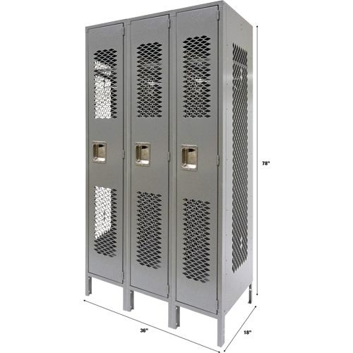 Casiers ventil&eacute;s, Bloc de 3, 36" x 18" x 78", Acier, Gris, D&eacute;mont&eacute;, Perfor&eacute; Distribution Jean Lapalme