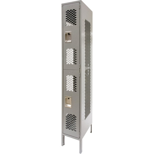 Vented Lockers, 2 -tier, 12" x 18" x 78", Steel, Grey, Knocked Down, Perforated Distribution Jean Lapalme
