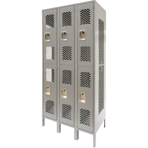 Casiers ventil&eacute;s, 2 niveaux, Bloc de 3, 36" x 18" x 78", Acier, Gris, D&eacute;mont&eacute;, Perfor&eacute; Distribution Jean Lapalme