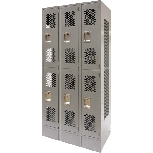 Vented Lockers, 2 -tier, Bank of 3, 36" x 18" x 78", Steel, Grey, Knocked Down, Perforated Distribution Jean Lapalme