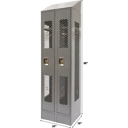 Vented Lockers, Bank of 2, 24" x 18" x 88", Steel, Grey, Knocked Down, Perforated Distribution Jean Lapalme
