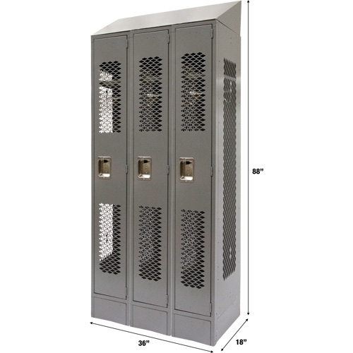Casiers ventil&eacute;s, Bloc de 3, 36" x 18" x 88", Acier, Gris, D&eacute;mont&eacute;, Perfor&eacute; Distribution Jean Lapalme