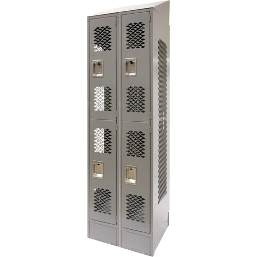 Vented Lockers, 2 -tier, Bank of 2, 24" x 18" x 88", Steel, Grey, Knocked Down, Perforated Distribution Jean Lapalme