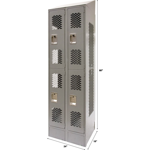 Vented Lockers, 2 -tier, Bank of 2, 24" x 18" x 88", Steel, Grey, Knocked Down, Perforated Distribution Jean Lapalme