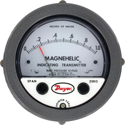 Manom&egrave;tre diff&eacute;rentiel et &eacute;metteur de signalisation de s&eacute;rie 605 Magnehelic,  4", 0 - 6 po en c.e., Fixation sur panneau, Analogique Distribution Jean Lapalme