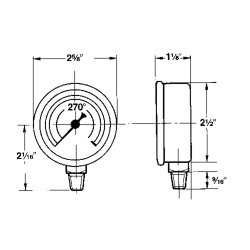 Manom&egrave;tres,  2-1/2", 30" Hg-0" Vac, Fixation inf&eacute;rieure, Analogique rempli de liquide Distribution Jean Lapalme