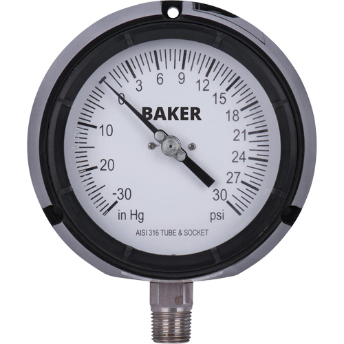 Manom&egrave;tre,  4-1/2", 30"-0-30 psi, Fixation inf&eacute;rieure, Analogique rempli de liquide Distribution Jean Lapalme