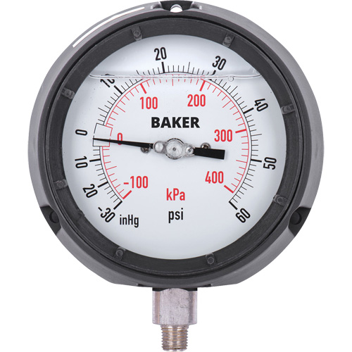 Manom&egrave;tre,  4-1/2", 30"-0-60 psi, Fixation inf&eacute;rieure, Analogique rempli de liquide Distribution Jean Lapalme