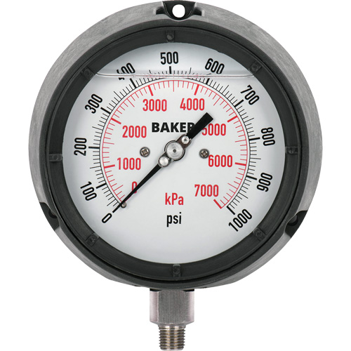 Manom&egrave;tre,  4-1/2", 0 - 1000 psi, Fixation inf&eacute;rieure, Analogique rempli de liquide Distribution Jean Lapalme