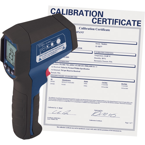 Thermom&egrave;tre &agrave; infrarouge avec certificat de calibration, -31°- 1202° F ( -35° - 650° C ), 12:1, &eacute;missivit&eacute; Ajustable Distribution Jean Lapalme